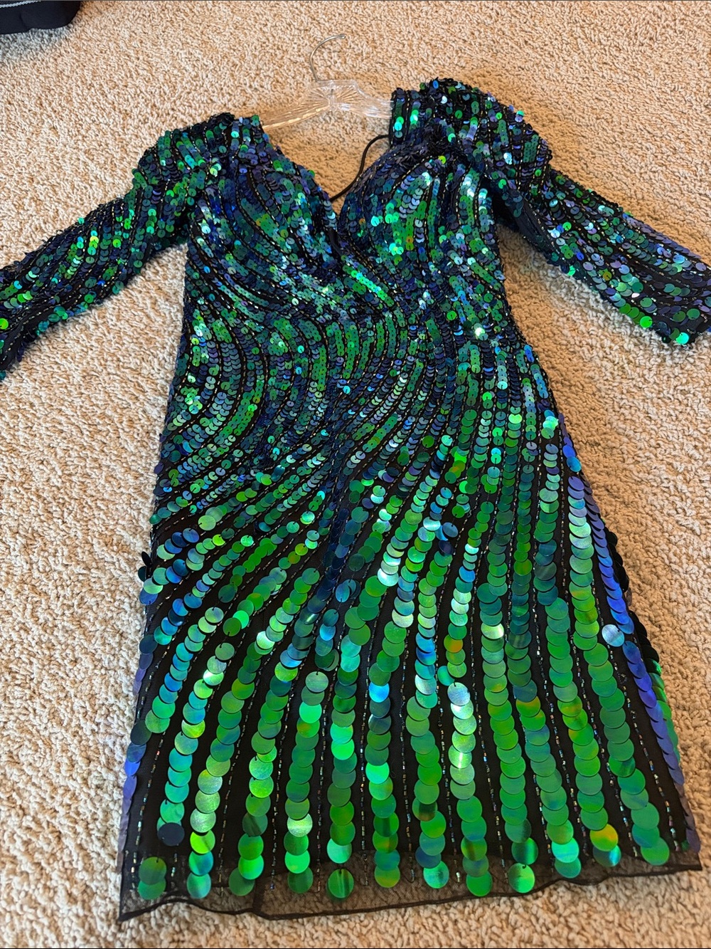 Sherri Hill Iridescent Green-Blue Sequin Mini Dress